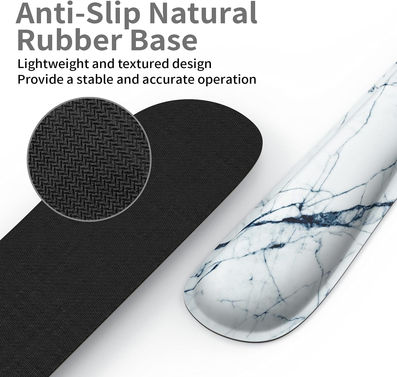 Ergonomic Memory Foam Wrist Rest Mouse Pad & Keyboard Set - Non-Slip Rubber Base, Cute White Marble Design for Comfort and Pain Relief at Home or Office