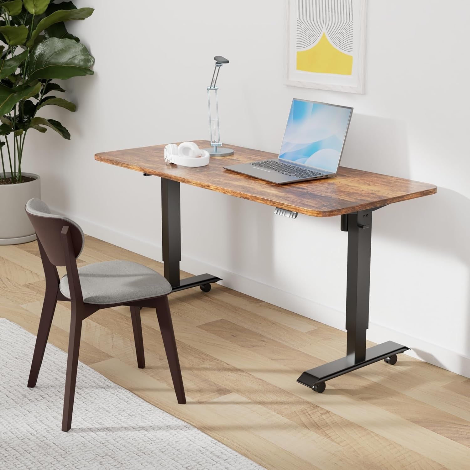 Elevate Your Workspace with a 55" Height Adjustable Electric Standing Desk – Perfect for Home Office, Gaming, and Study in Stylish Brown Finish