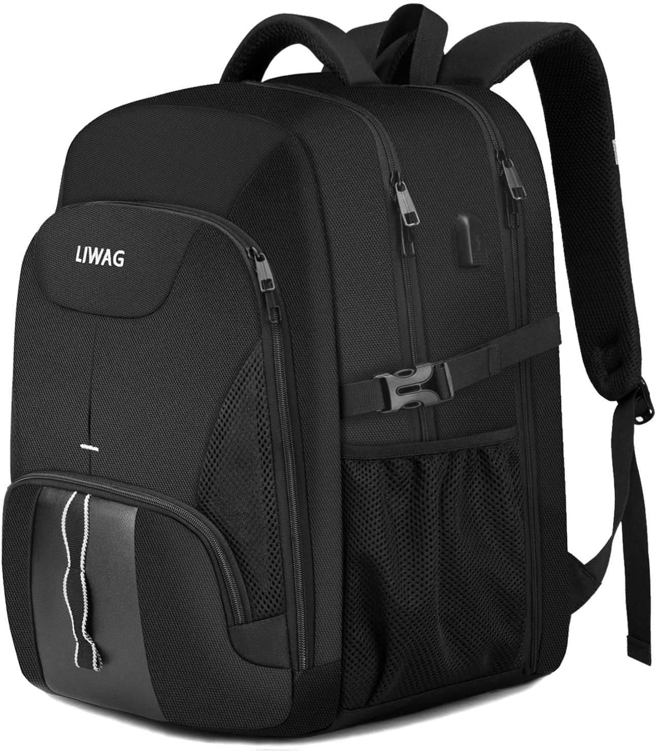 Extra Large 50L Water Resistant Men's Backpack - 17.3 Inch Laptop Travel Bag with USB Charging Port, Anti-Theft Design for Work, College, and School, Perfect Gift in Black