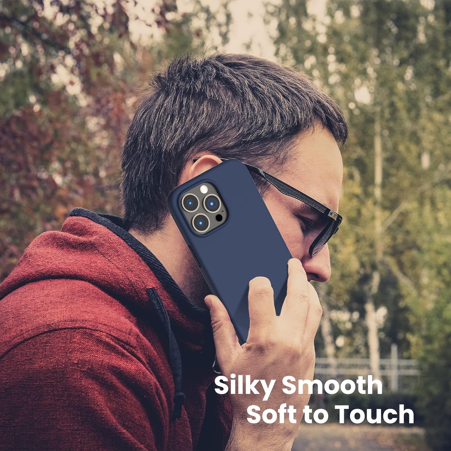 Shockproof Liquid Silicone Designed for Iphone 13 Pro Case Gel Rubber Comprehensive Protection Anti-Shock Cover Case Drop Protection 6.1Inch-Navy Blue