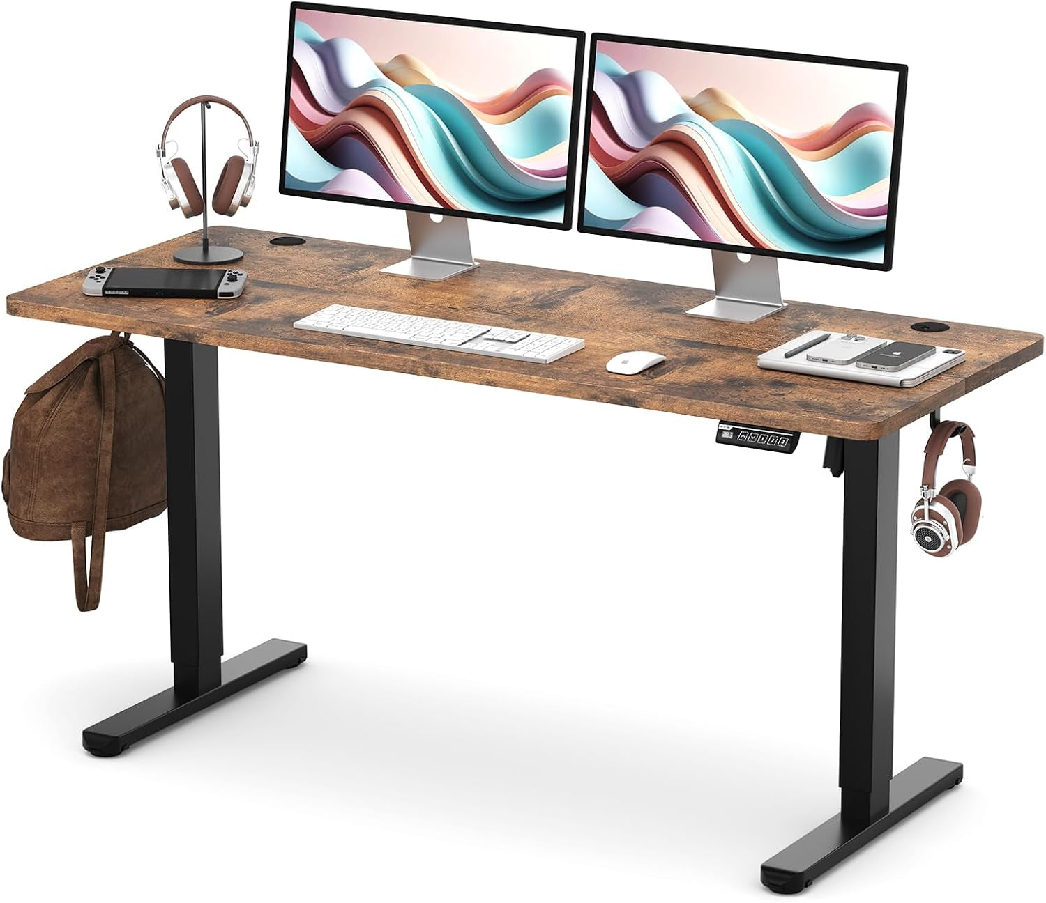 Elevate Your Workspace with a 55" Height Adjustable Electric Standing Desk – Perfect for Home Office, Gaming, and Study in Stylish Brown Finish