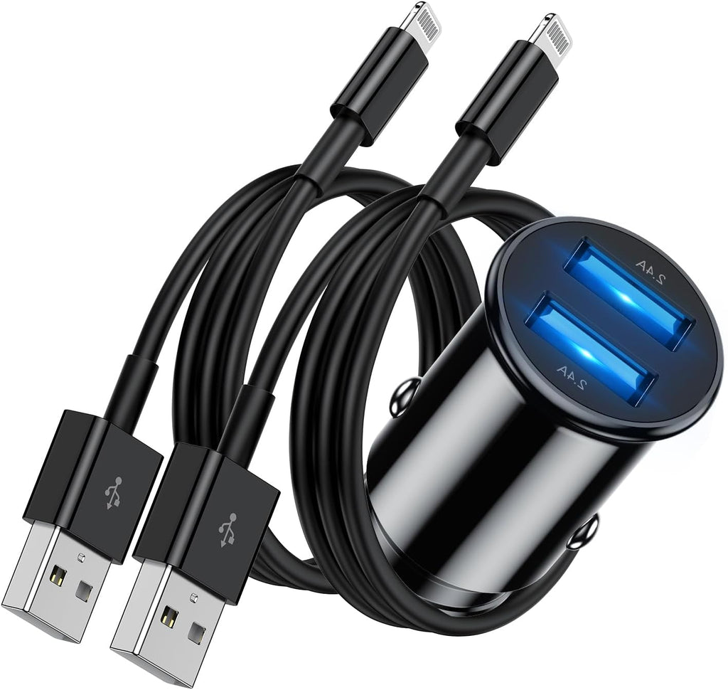 Apple Certified iPhone Car Charger - Fast Dual-Port USB Adapter for iPhone 14 Pro Max/14/13 Pro/13/12 Mini/11 Pro/Xs/X/8 Plus/7/6/5S/SE with Lightning Cable